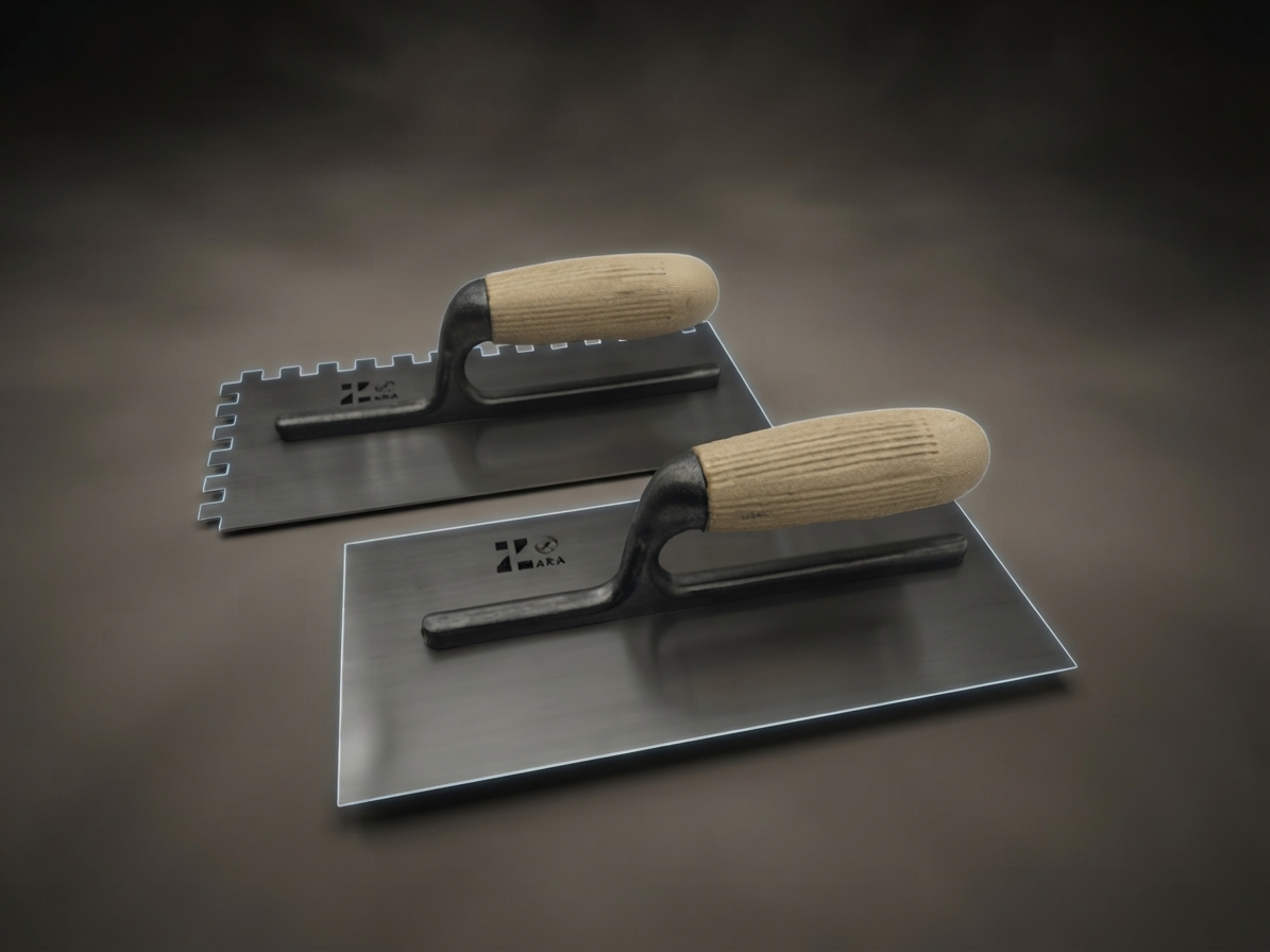 WOODEN HANDLE PLASTERING TROWEL WITH & WITHOUT TEETH - Image 2
