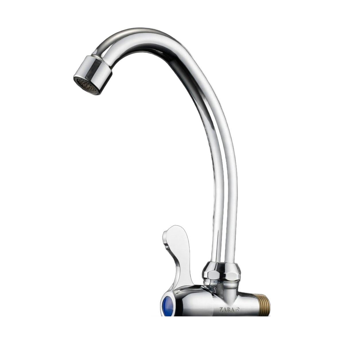 ZARA Tools Single Wall Mixer AZBM C01, wall-mounted single-lever sink tap with swivel gooseneck spout, chrome